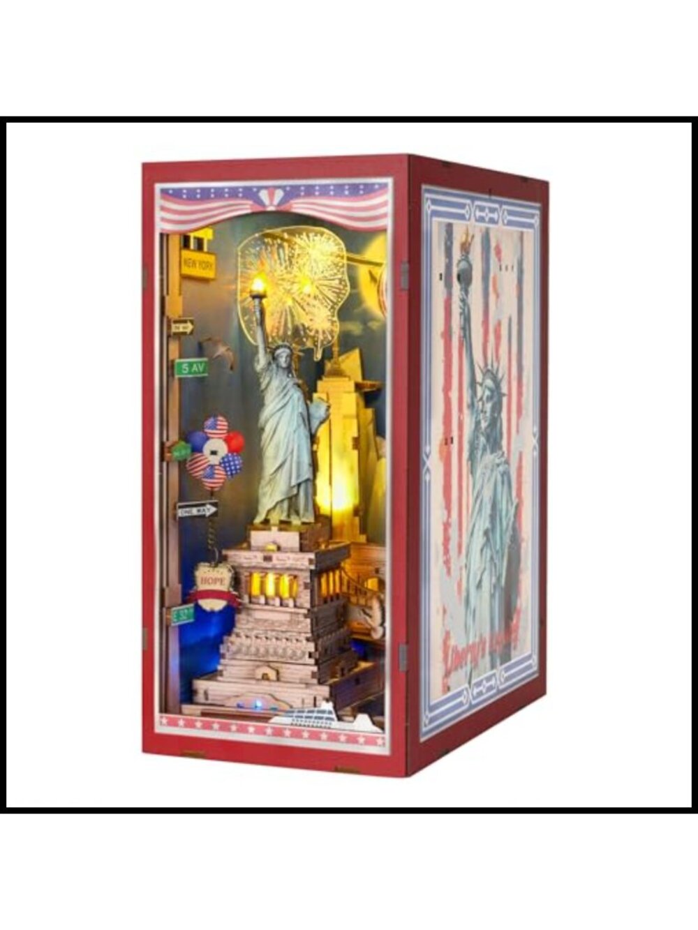 DIY Miniature Book Nook Kit 3D Wooden Puzzle Statue of Liberty Bookshelf Decor